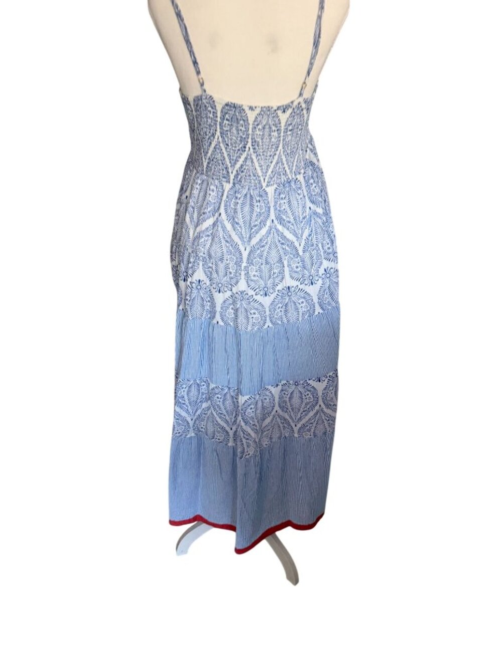 THML Smocked Blue White Paisley Maxi Dress Size Medium - Picture 5 of 7